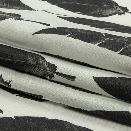 Black and White Feather Array Medium Weight Linen Woven