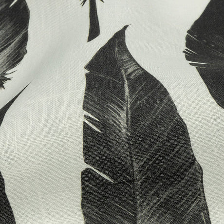 Black and White Feather Array Medium Weight Linen Woven