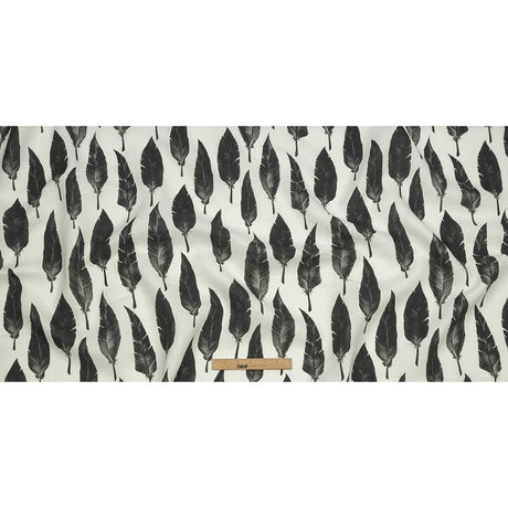 Black and White Feather Array Medium Weight Linen Woven