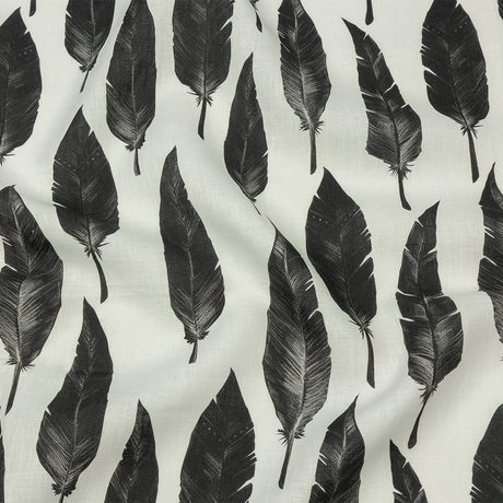 Black and White Feather Array Medium Weight Linen Woven