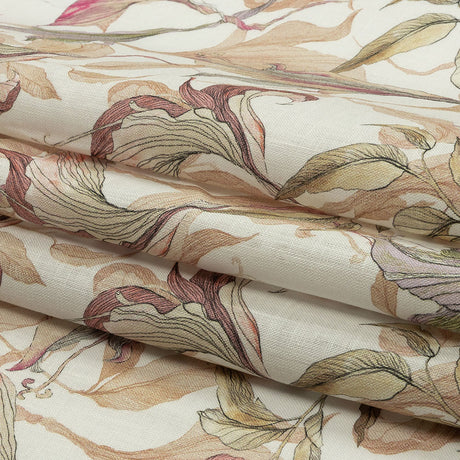 Beige and Pink Flowing Florals Medium Weight Linen Woven