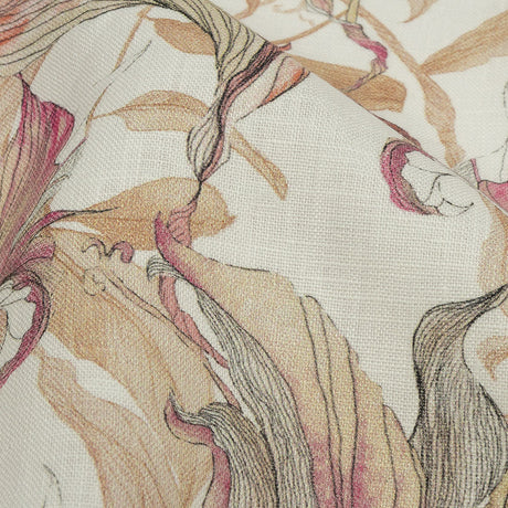 Beige and Pink Flowing Florals Medium Weight Linen Woven