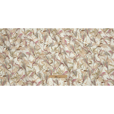 Beige and Pink Flowing Florals Medium Weight Linen Woven