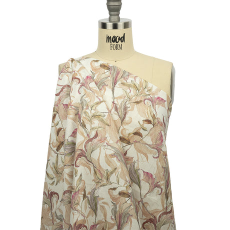 Beige and Pink Flowing Florals Medium Weight Linen Woven