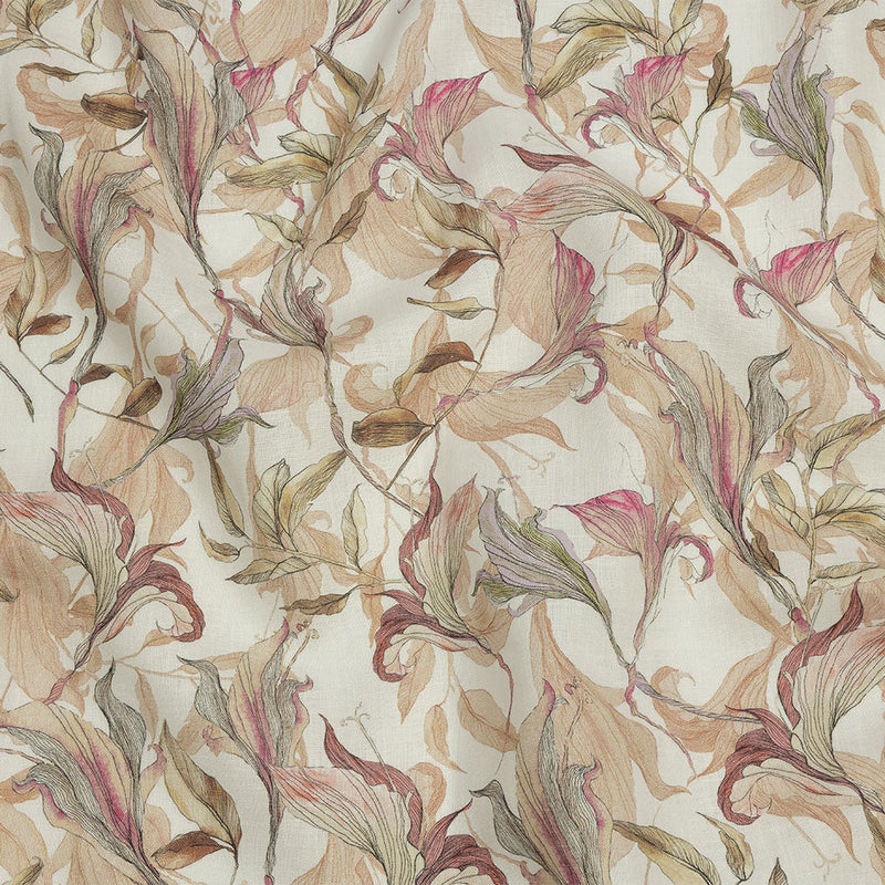 Beige and Pink Flowing Florals Medium Weight Linen Woven