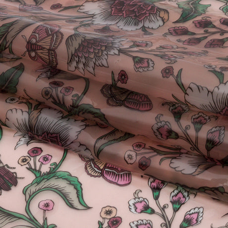 Pink, Green and White Beetles and Flowers Lightweight Translucent Vinyl