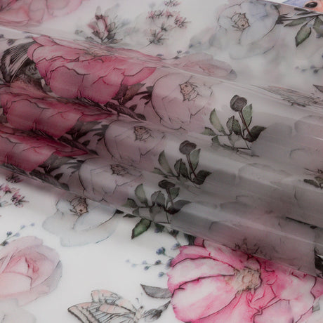 Pink, Blue and White Birds and Roses Lightweight Translucent Vinyl