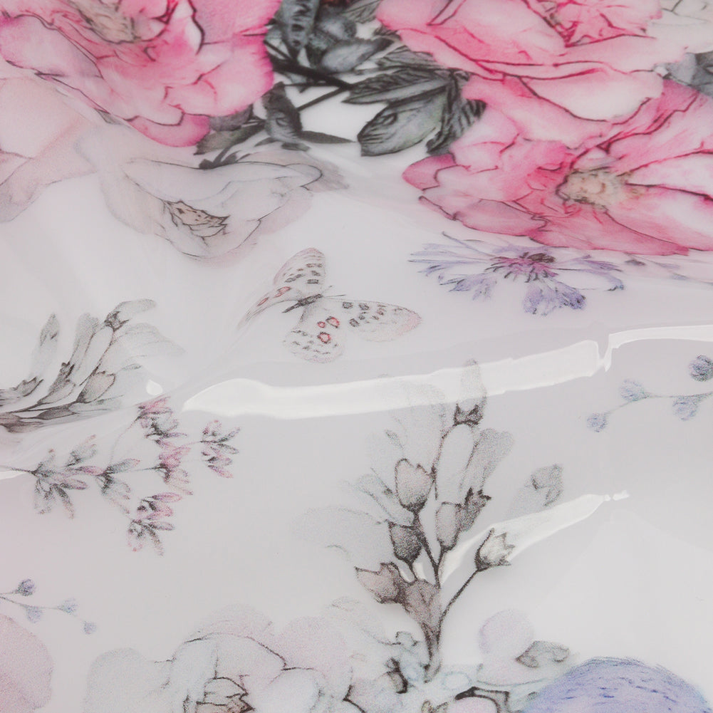 Pink, Blue and White Birds and Roses Lightweight Translucent Vinyl