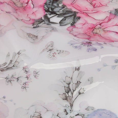 Pink, Blue and White Birds and Roses Lightweight Translucent Vinyl