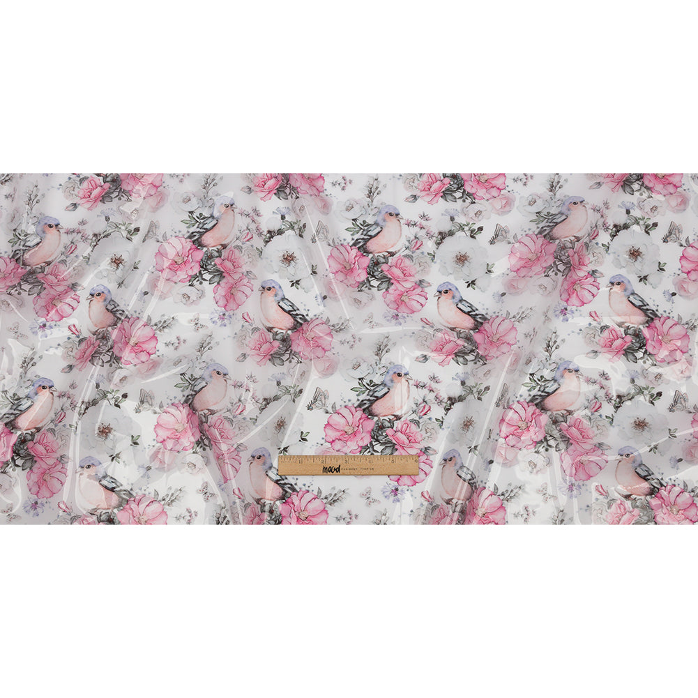 Pink, Blue and White Birds and Roses Lightweight Translucent Vinyl