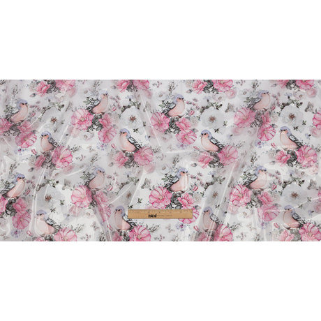 Pink, Blue and White Birds and Roses Lightweight Translucent Vinyl