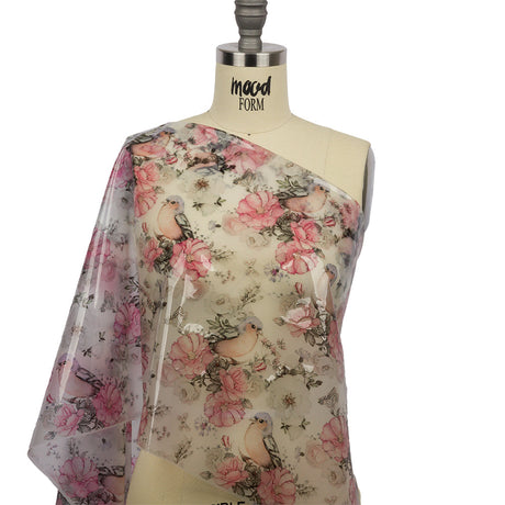 Pink, Blue and White Birds and Roses Lightweight Translucent Vinyl