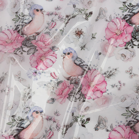 Pink, Blue and White Birds and Roses Lightweight Translucent Vinyl