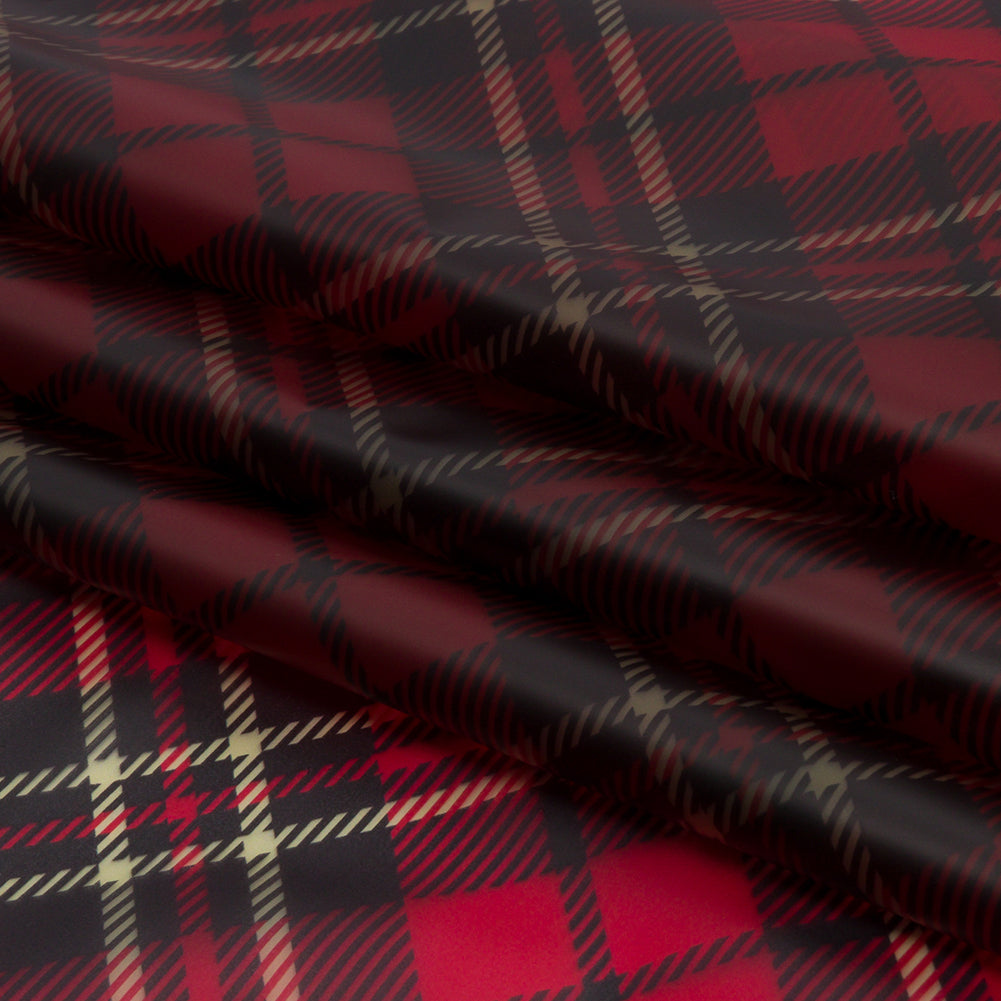 Red, Black and Yellow Diagonal Plaid Lightweight Translucent Vinyl