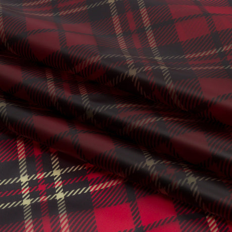 Red, Black and Yellow Diagonal Plaid Lightweight Translucent Vinyl