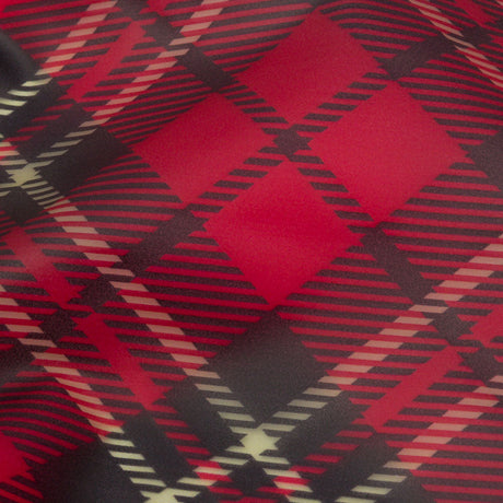 Red, Black and Yellow Diagonal Plaid Lightweight Translucent Vinyl