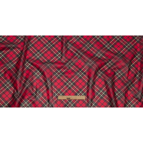 Red, Black and Yellow Diagonal Plaid Lightweight Translucent Vinyl