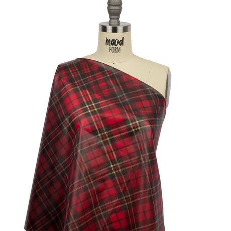 Red, Black and Yellow Diagonal Plaid Lightweight Translucent Vinyl