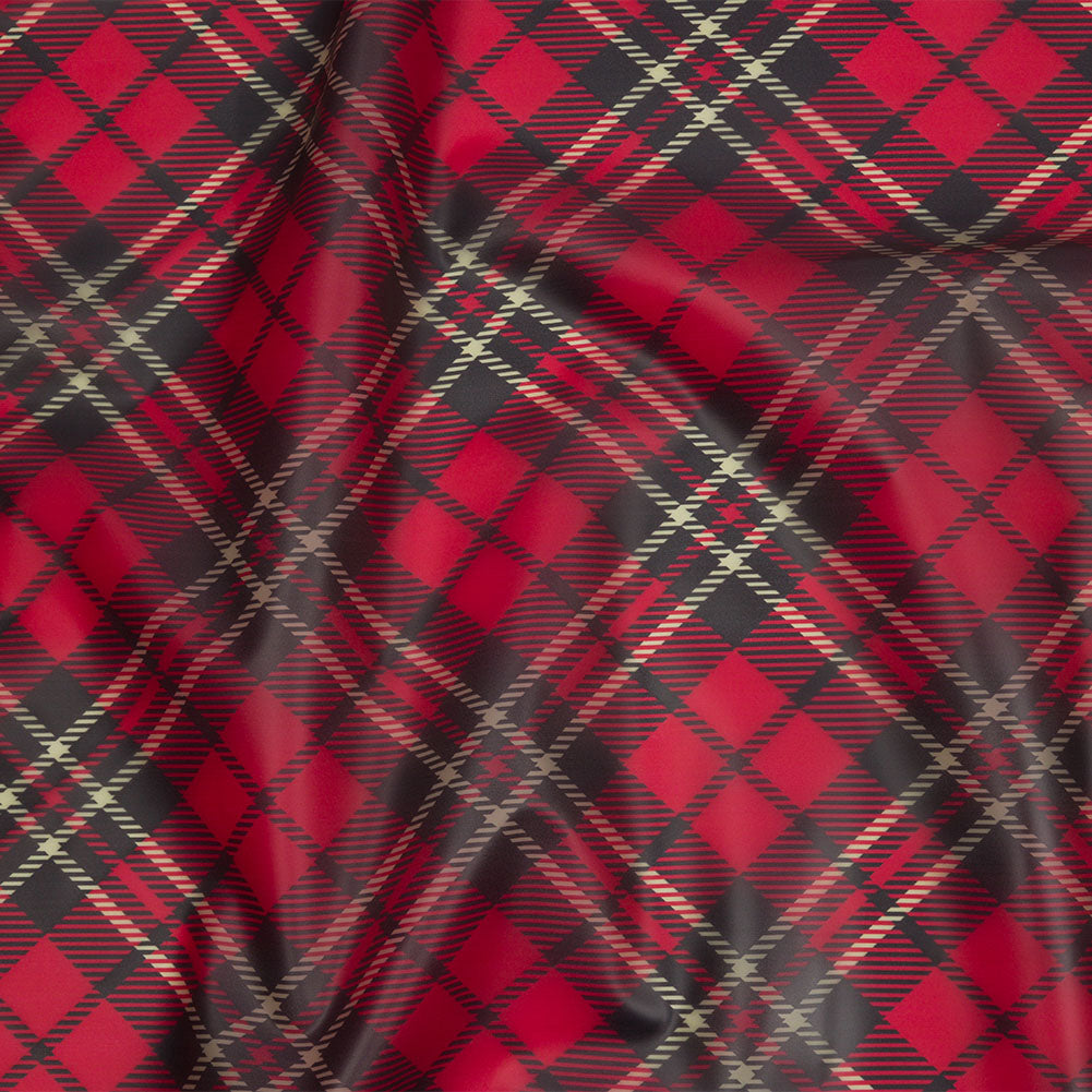 Red, Black and Yellow Diagonal Plaid Lightweight Translucent Vinyl