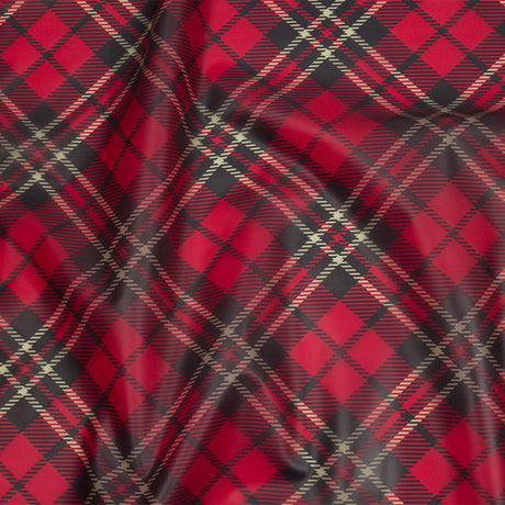 Red, Black and Yellow Diagonal Plaid Lightweight Translucent Vinyl