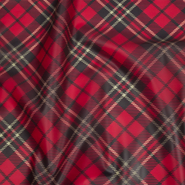 Red, Black and Yellow Diagonal Plaid Lightweight Translucent Vinyl