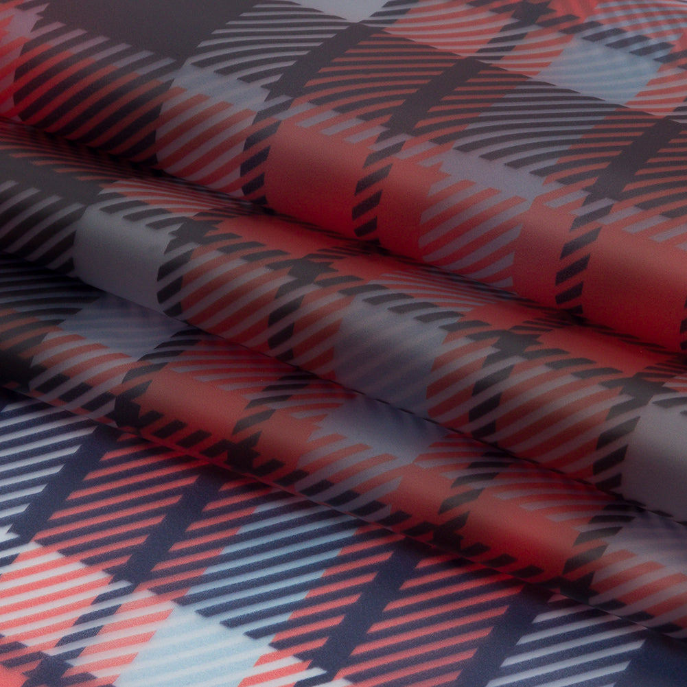 Red, Black and Baby Blue Plaid Lightweight Translucent Vinyl