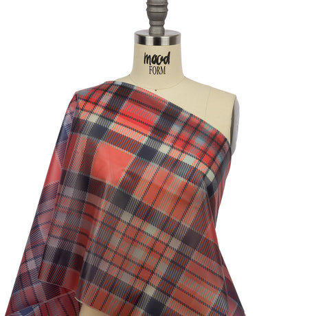 Red, Black and Baby Blue Plaid Lightweight Translucent Vinyl