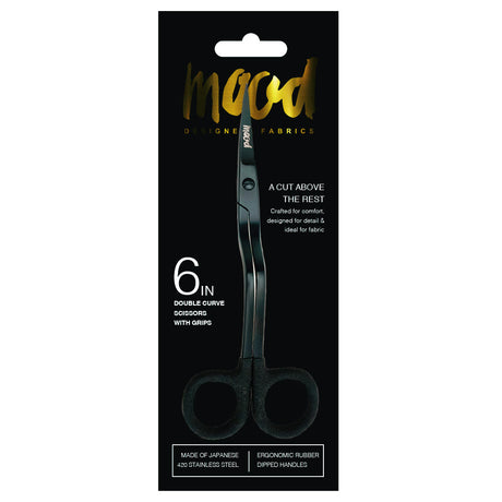 Mood Matte Black Double Curve Scissors with Matte Rubber Grips - 6"
