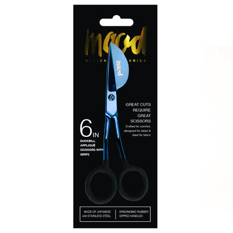 Mood Metallic Blue Duckbill Applique Scissors with Matte Rubber Grips - 6"