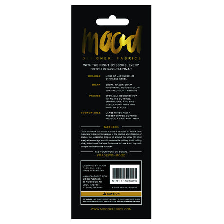 Mood Metallic Blue Embroidery Scissors with Matte Rubber Grips - 5"