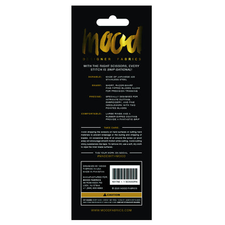 Mood Matte Black Embroidery Scissors with Matte Rubber Grips - 5"