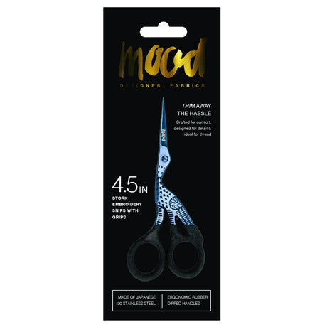 Mood Metallic Blue Stork Embroidery Snips with Matte Rubber Grips - 4.5"