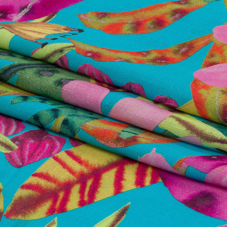 Slubbed Viscose Woven Print - Turquoise, Pink and Green Floral - Mood Exclusive Extraterrestrial Tropics