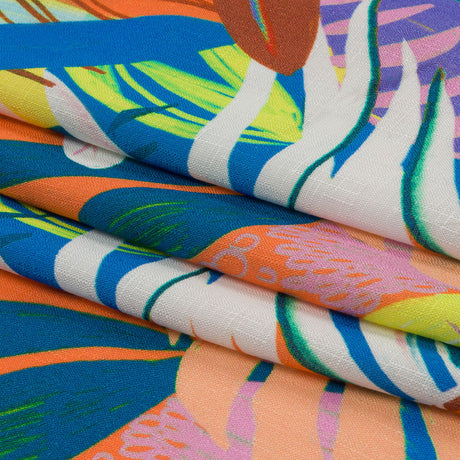 Slubbed Viscose Woven Print - Orange and Blue Leaves - Mood Exclusive Tropical Tango