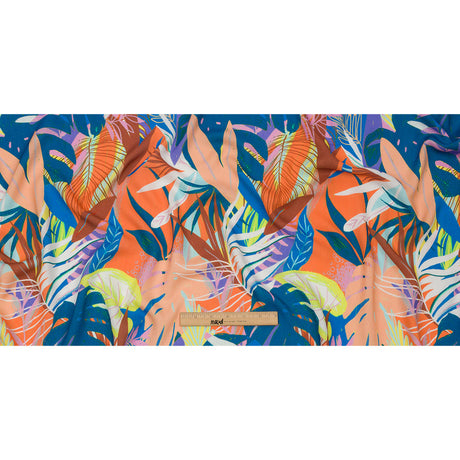 Slubbed Viscose Woven Print - Orange and Blue Leaves - Mood Exclusive Tropical Tango