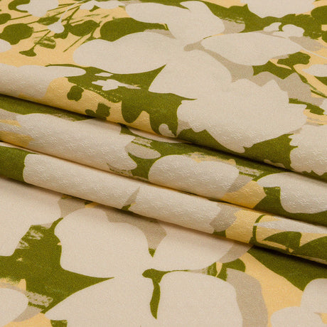 Sustainable Viscose Floral Jacquard Print - Beige, Green and Yellow Floral Silhouettes - Mood Exclusive Wild Disguise