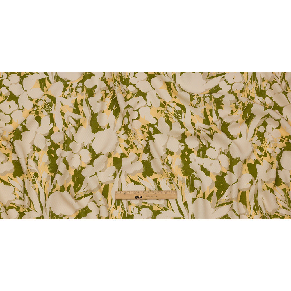 Sustainable Viscose Floral Jacquard Print - Beige, Green and Yellow Floral Silhouettes - Mood Exclusive Wild Disguise