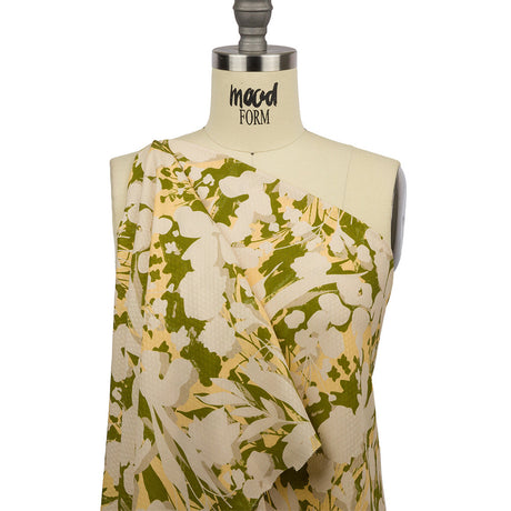 Sustainable Viscose Floral Jacquard Print - Beige, Green and Yellow Floral Silhouettes - Mood Exclusive Wild Disguise