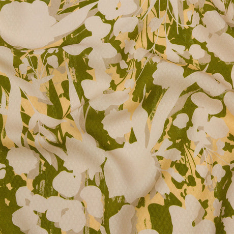 Sustainable Viscose Floral Jacquard Print - Beige, Green and Yellow Floral Silhouettes - Mood Exclusive Wild Disguise