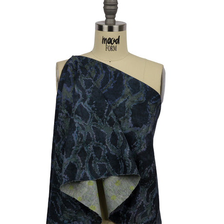 Linen and Rayon Woven Print - Dark Purple and Green Snake Abstract - Mood Exclusive Ophidian
