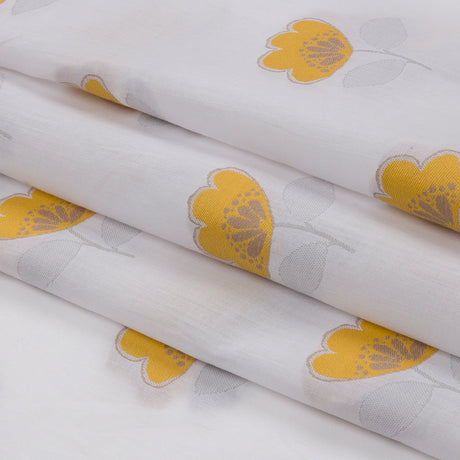 Italian White, Goldenrod and Gray Floral Cotton Jacquard