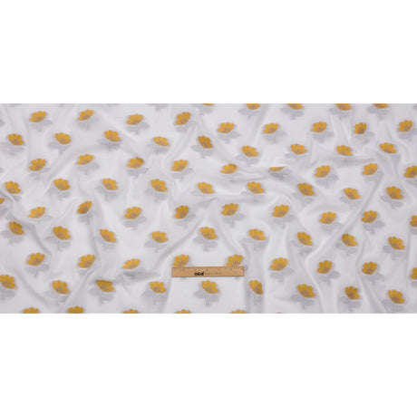 Italian White, Goldenrod and Gray Floral Cotton Jacquard
