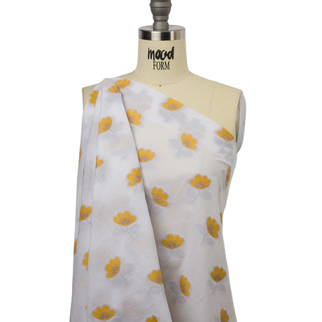 Italian White, Goldenrod and Gray Floral Cotton Jacquard