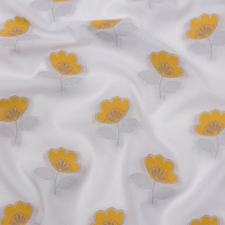 Italian White, Goldenrod and Gray Floral Cotton Jacquard