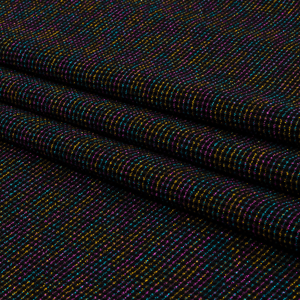 Black and Metallic Rainbow Stretch Rib Knit