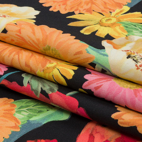 Stretch Cotton Canvas Print - Black, Pink and Orange Floral - Mood Exclusive Garden Glory
