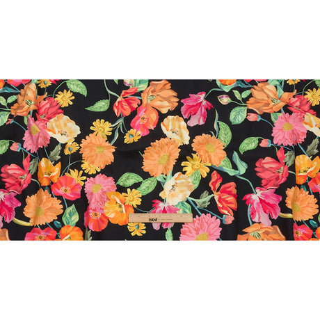 Stretch Cotton Canvas Print - Black, Pink and Orange Floral - Mood Exclusive Garden Glory
