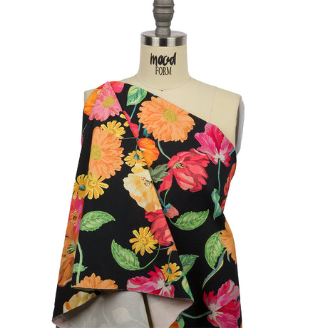 Stretch Cotton Canvas Print - Black, Pink and Orange Floral - Mood Exclusive Garden Glory