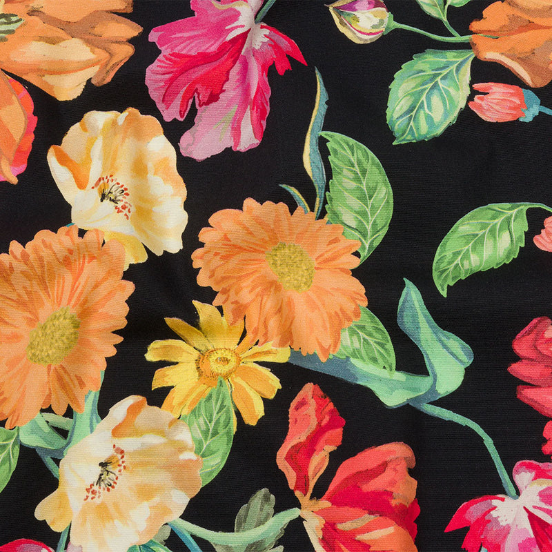 Stretch Cotton Canvas Print - Black, Pink and Orange Floral - Mood Exclusive Garden Glory
