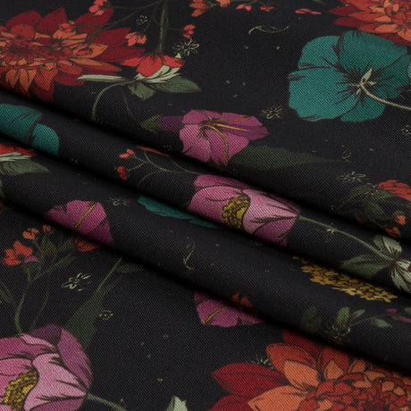 Polyester Twill Print - Purple, Red and Black Floral - Mood Exclusive Antheia's Grace